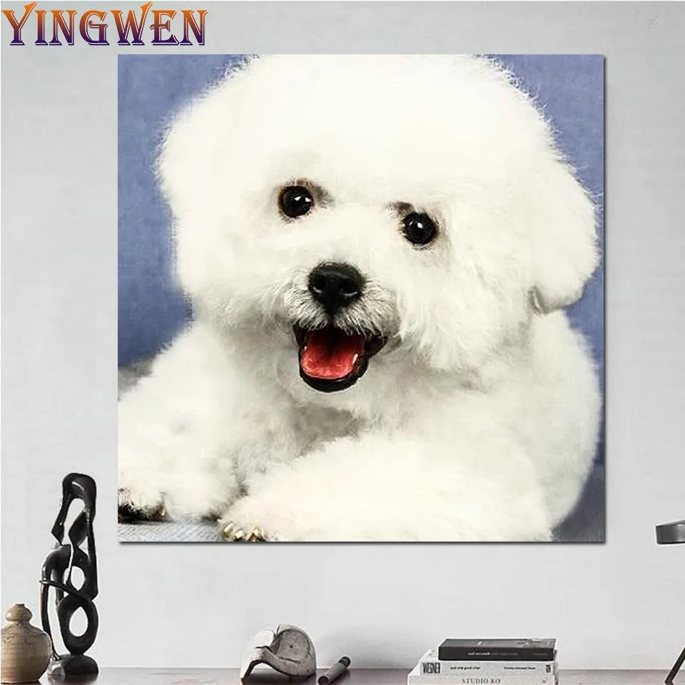 

2022 New 5D Crystal White Cute Bichon Diamond Painting Dog Diy Full Diamond Embroidery Home Decor Stitch Diamond Mosaic Art Gift