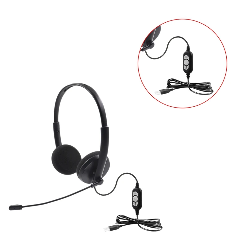

USB Binaural Headset Call Center with Noise Cancelling Mic for PC Home Office Phone Customer Service Plug and Play