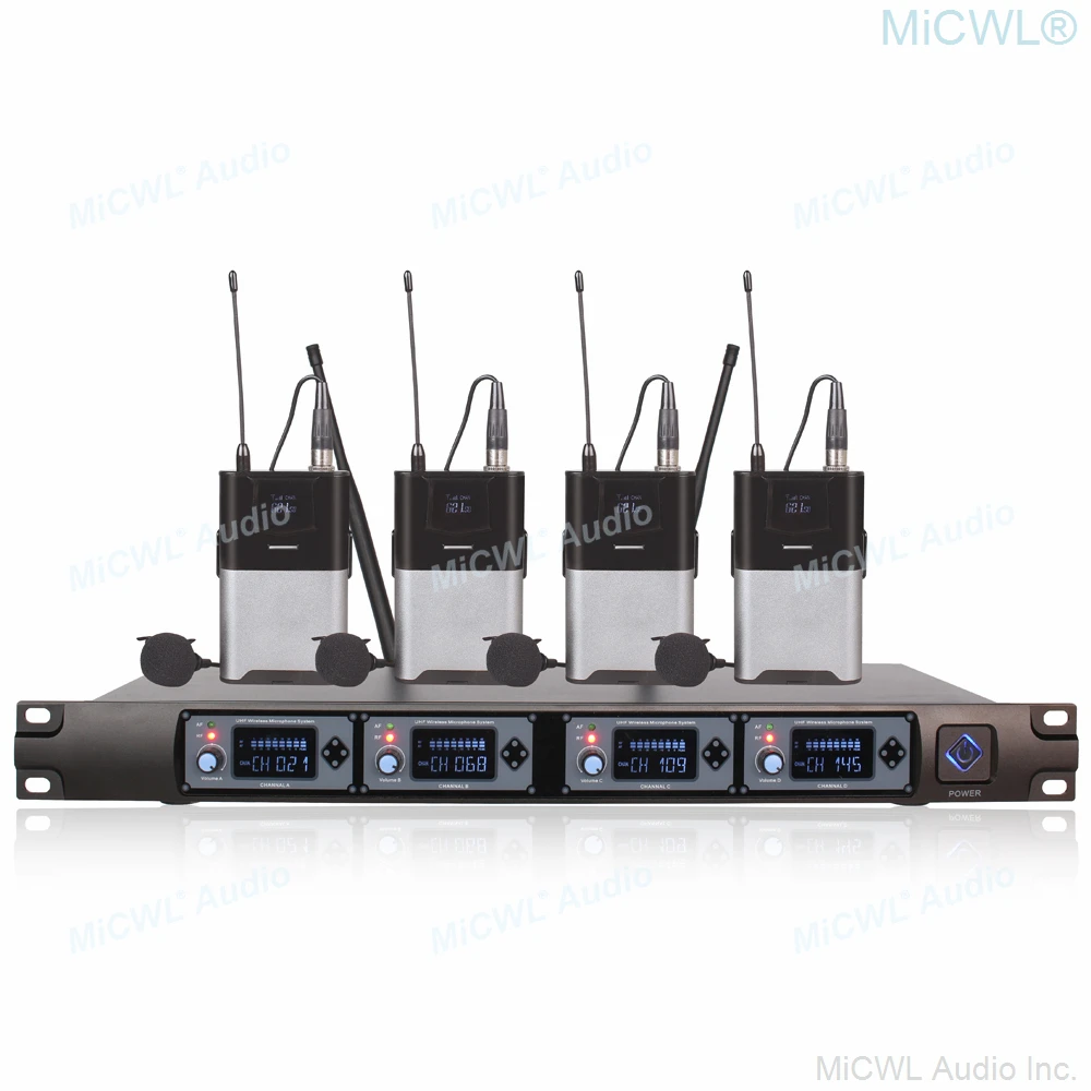 저렴한 MiCWL Professional UHF 4 채널 다이나믹 핸드 헬드 마이크 시스템 무선 DJ 가라오케 무대 노래 세트 3 년 보증