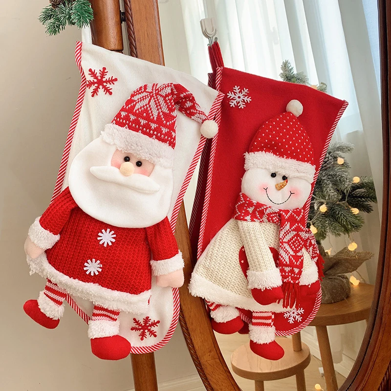 

1pc/2pcs 45*28cm Christmas Knitting Tree Hanging Decor Cartoon Santa Snowman Stocking Xmas Bedside Sock Gift Candy Storage Bags