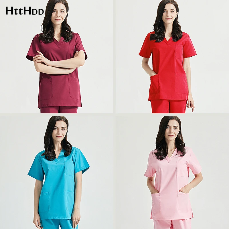 

Solid color Hygiene sets scrubs uniforms women's nursing scrub sets Pet work clothes beauty salon sets Lab uniform spa uniform