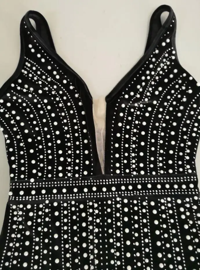 Women Luxury Sexy Backless Mesh Pearl Black Bodycon Summer Dress 2020 Designer Evening Party Vestido | Женская одежда