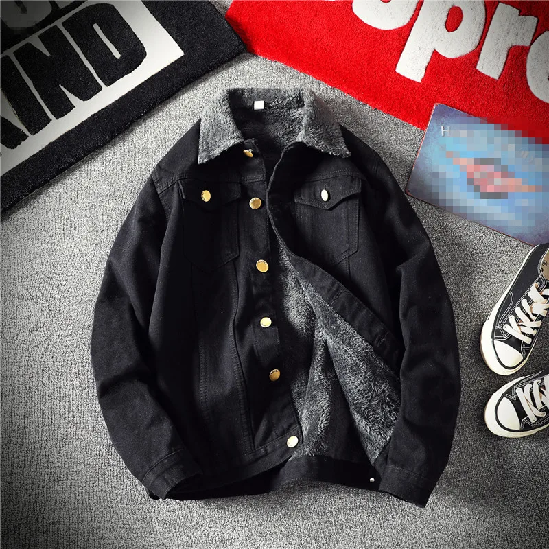 Зимние мужские джинсовые куртки модные флисовые толстые теплые джинсы куртка