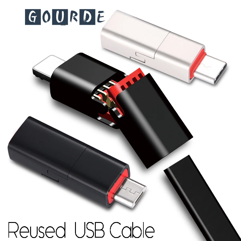 Gourde многоразовый usb кабель для iPhone/Micro USB/type C быстрое зарядное устройство
