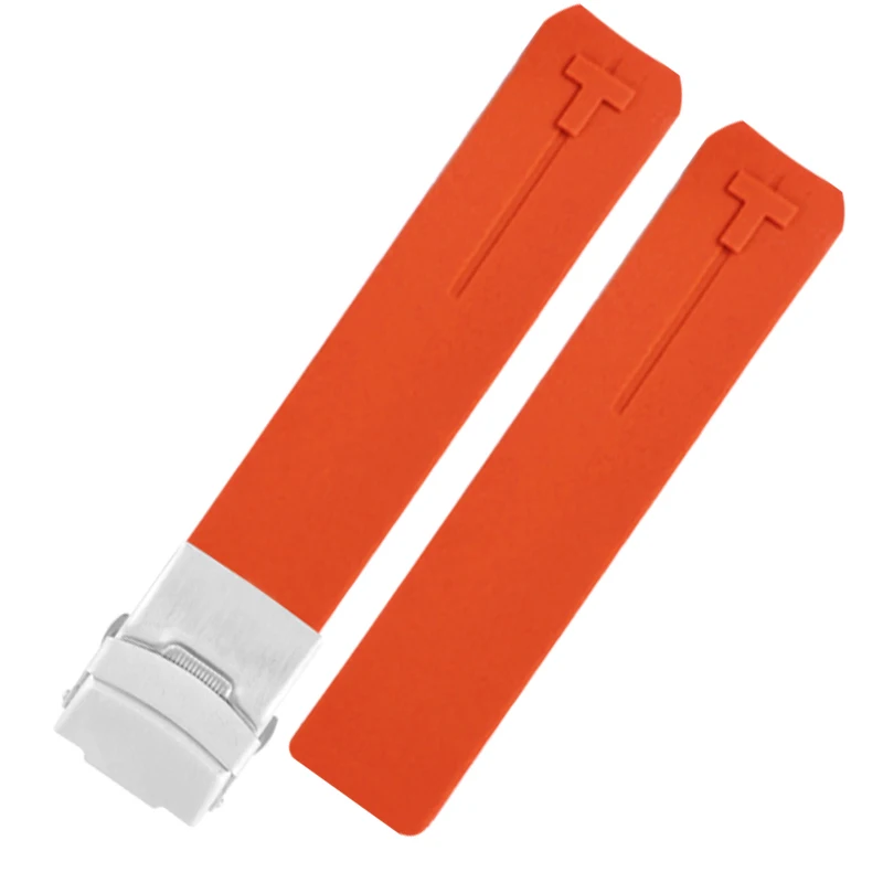 orange 1 clasp 20mm Силиконовые ремешки для часов 20 мм 21 мм для Tissot T013 T047 резиновый оранжевый ремешок T-Sport ремешок водонепроницаемый T013420A T047420A - Цвет ремешка: orange 1 clasp 20mm