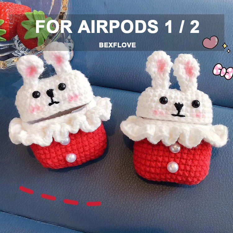 Чехол для Airpods, чехол, вязаный симпатичный чехол с милой пандой, медведем, свиньей, Забавный чехол, чехол для Air pods Airpot 2, чехол с зарядным боксо...