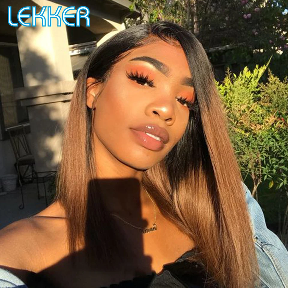 

Lekker Colored Straight T Part Lace Front Human Hair Wig For Women Natural Brown Dark Roots Pre Plucked Glueless Remy Red Wigs