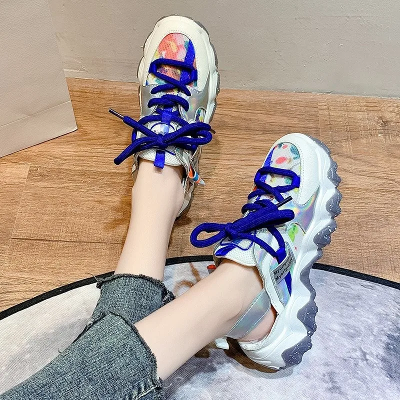 

Chunky Sneakers For Women Lace-up Summer Print Design Individual Trendy Ladies Sandals