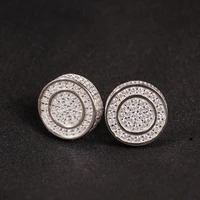round double design mirco pave bling bling iced out cubic zirconprong setting brass earrings fashion hip hop jewelry be025