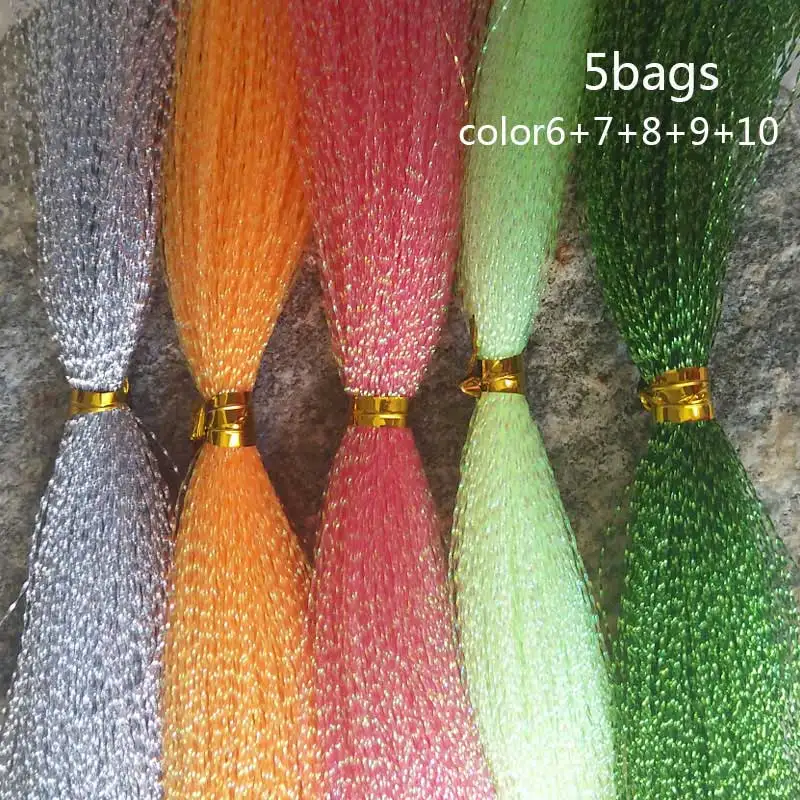 

5Packs/ Fishing Tying Crystal Twisted Flashabou Holographic Tinsel Fly Flash for Jig Hook Lure Making Material