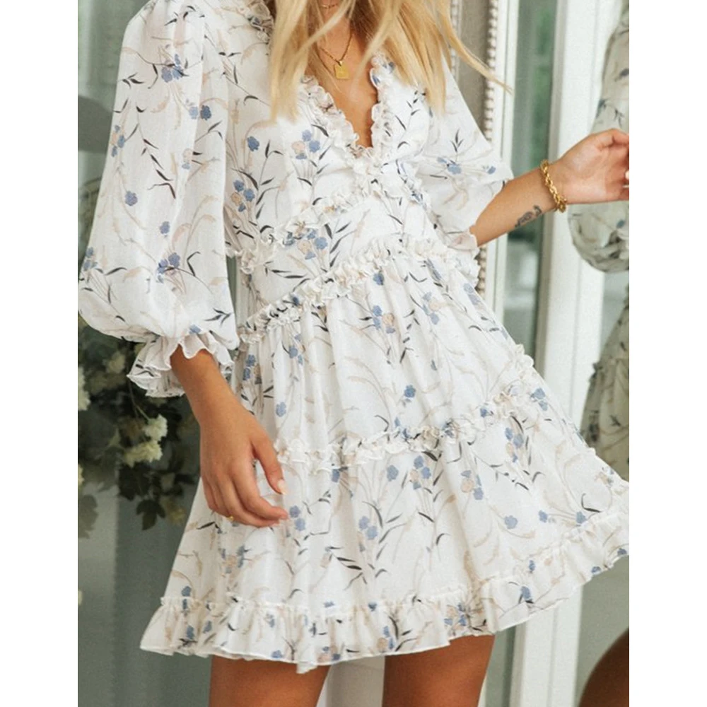 

New Arrivels Women Summer Chiffon Ruffle V Neck Playsuit Backless White Elegant Jumpsuit Romper Beach Casual Overalls for Girls