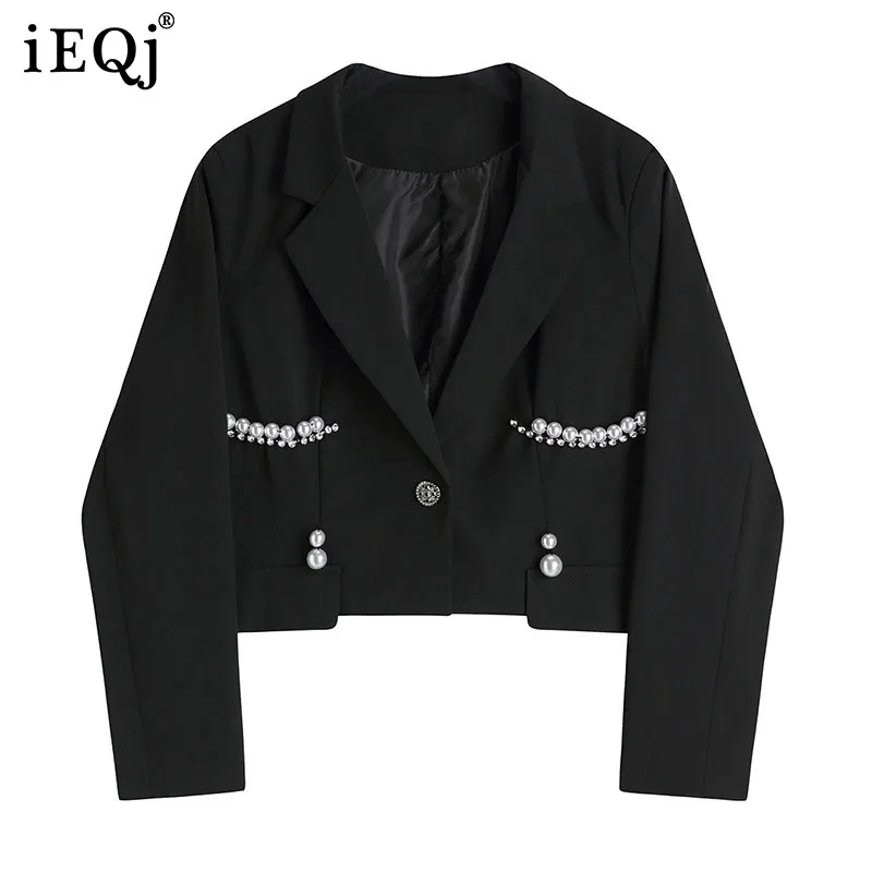 

IEQJ 2021 Winter New Nail Bead Diamond Suit Coat Women Design Temperament Long Sleeve Blazer Female Fashion 3W236