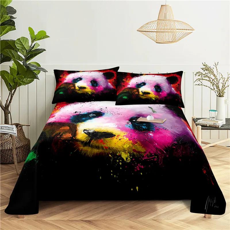 

Panda 0.9/1.2/1.5/1.8/2.0m Digital Printing Polyester Bed Flat Sheet With Pillowcase Print Bedding Set