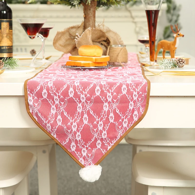 

Creative Brushed Cloth Lace Double Side Tablecloth With Hairball Christmas Decorations For Home Table Flags Xmas Accessories