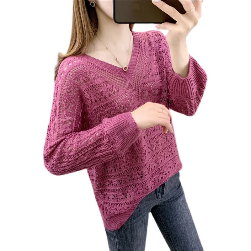 

Room 192635, 7 in row 5 make spring pure color sets v-neck hollow-out knitted blouse [1101] 39