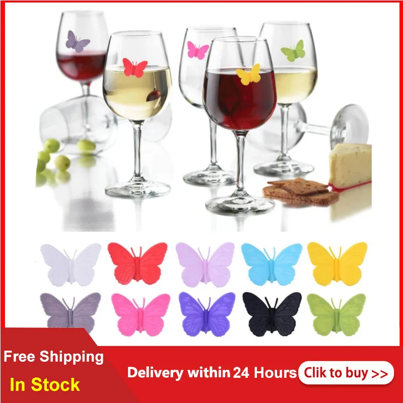 6 Pcs/set Silicone Butterfly Wine Glass Labeling Supplies Reusable Up Marker Wine Cup Sign Identifier Party Cup Sign
