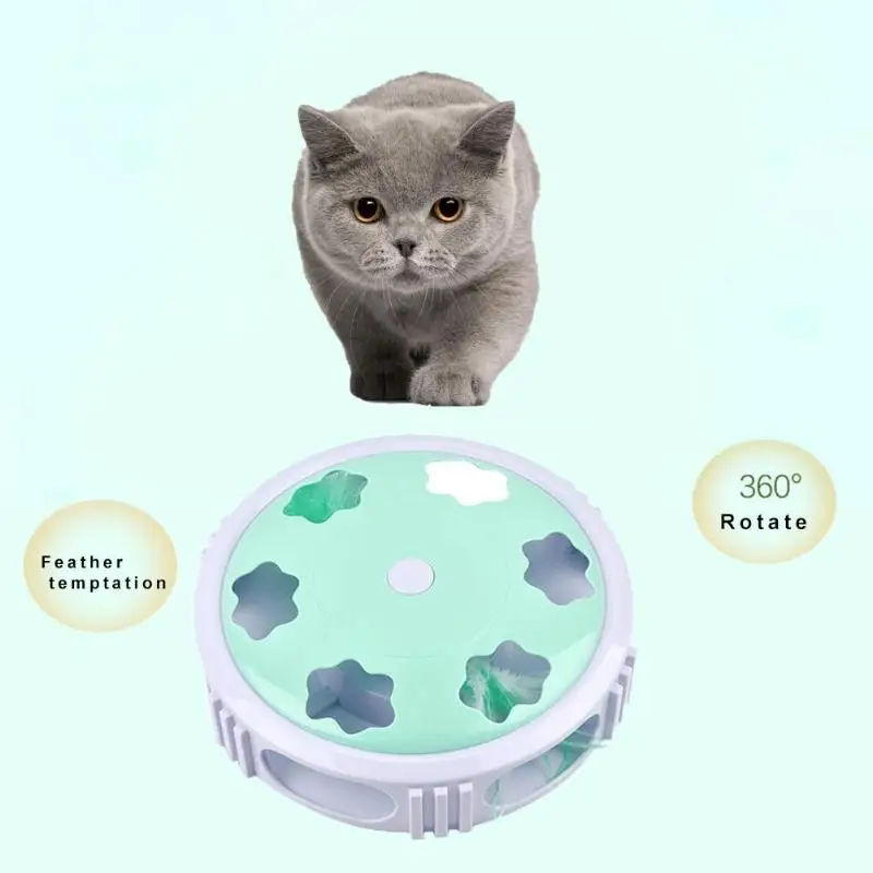 

360 ° Вращение кошка игрушка круглый Электрический поворотный перо со светодиодной подсветкой, товары для домашних животных забавные кошачь...