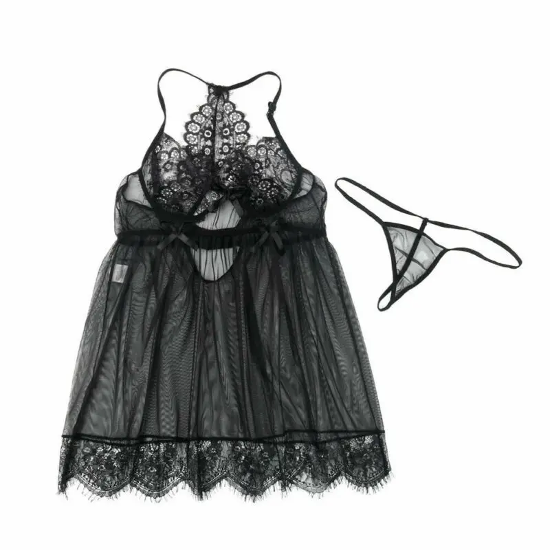 Plus Size Sexy-Women-Lingerie-Set-Sleepwear-Lace-G-string-Dress-Nightwear-Gowns | Женская одежда