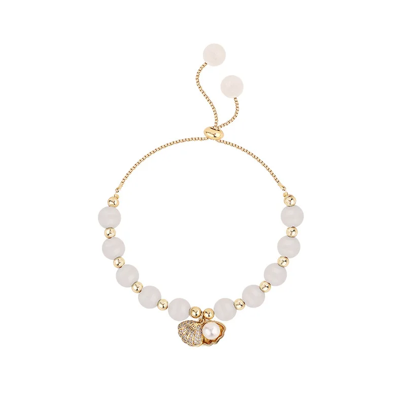 

2021 Trendy Gold Plating Opal Shell Bracelet Adjustable Pearl Pendant Bracelet Women Summer Fashion Baroque Valentine's Day Gift