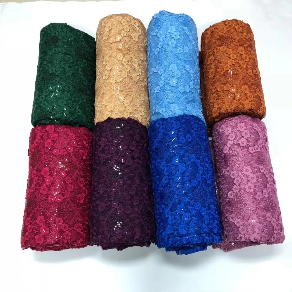 

African Mesh Tulle High Quality French Lace Nigerian Net Fabric With Sequins for Evening Party