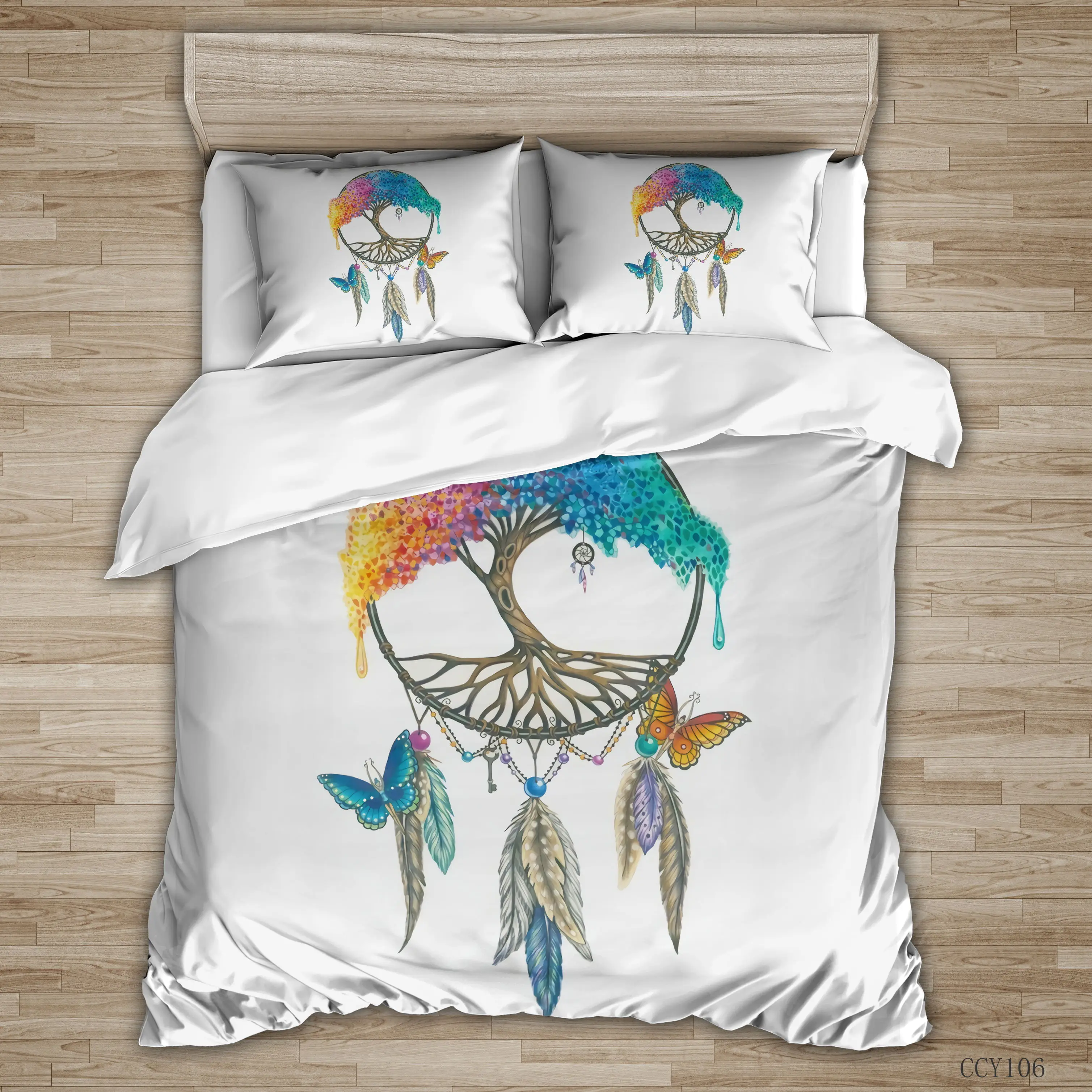

3D Printed DreamCatch Feater Bedding Set Butterfly Duvet Cover Pillowcase Bed Set Quilt Cover Queen King Size for Kids 2/3pcs