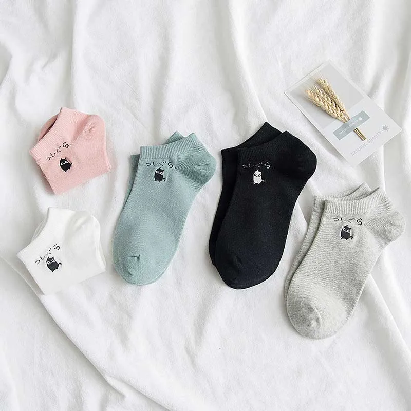 Новинка однотонные короткие носки для отдыха с мультяшным котом удобные дышащие