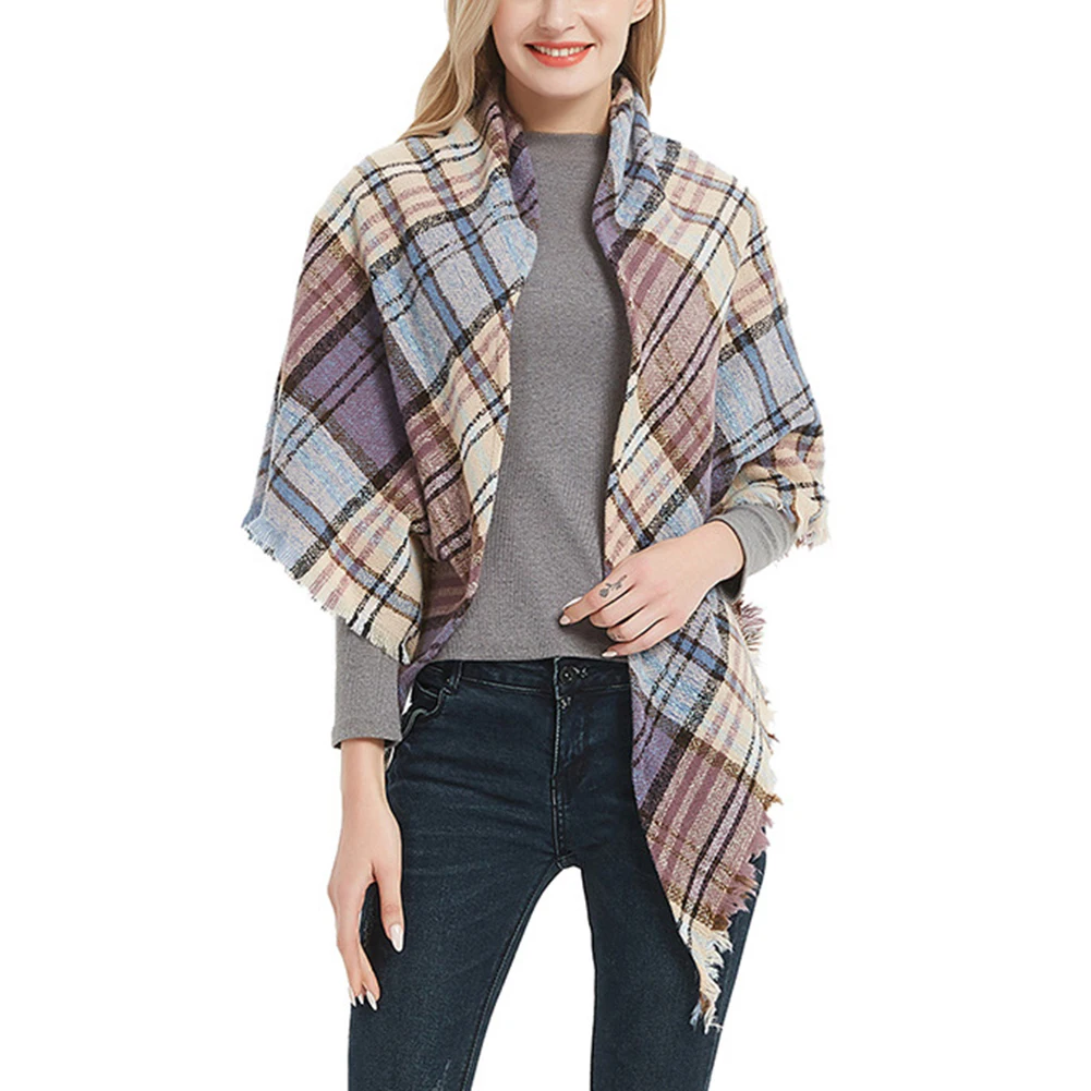 Зимний модный классический клетчатый шарф шали теплый шейный треугольный