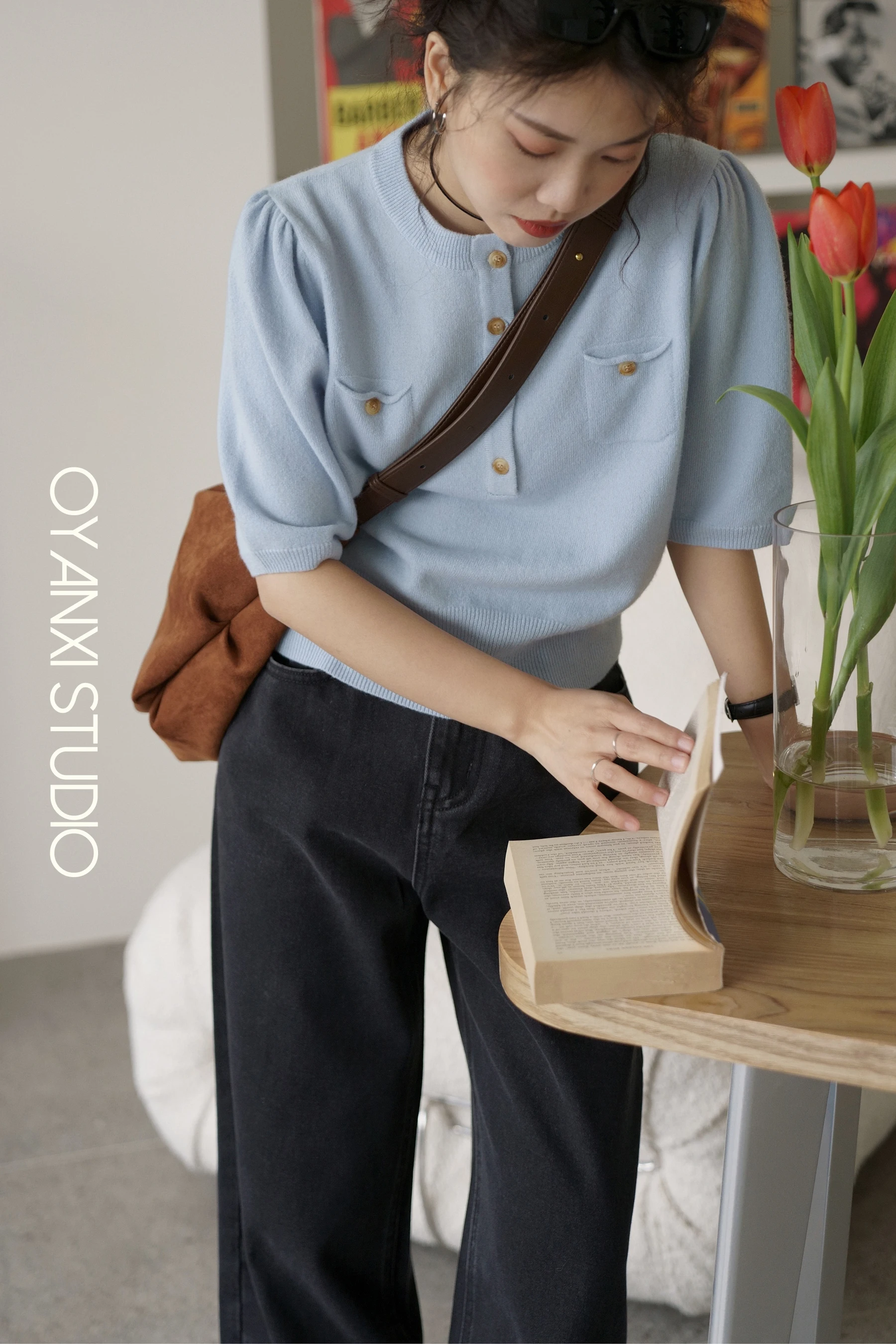 

Fashion All-match Round Neck Knitted Sweater Elegant Loose Knitwear New Simple Top Half Sleeve Slimming Pullover for Women