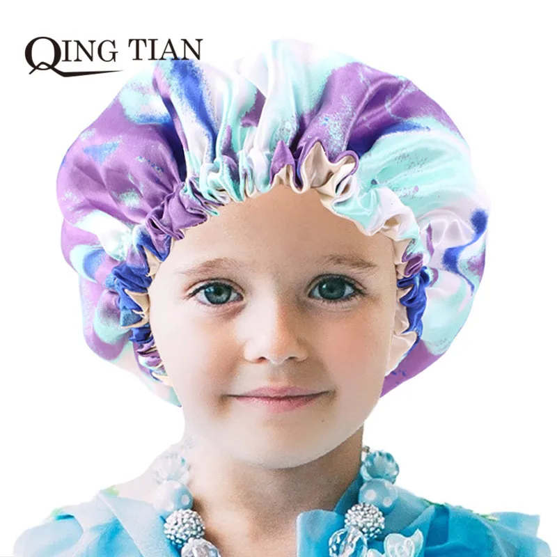 

Новая женская Атласная шапочка Регулируемая Шапочка для укладки волос s-образный принт большая двухслойная шелковая шапочка для сна