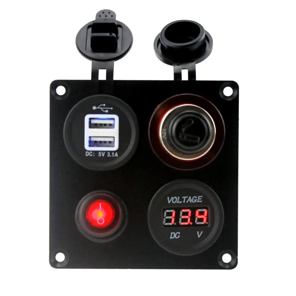 

Car Boat Cigarette Lighter Voltmeter 5V Dual USB Charger Socket and Switch