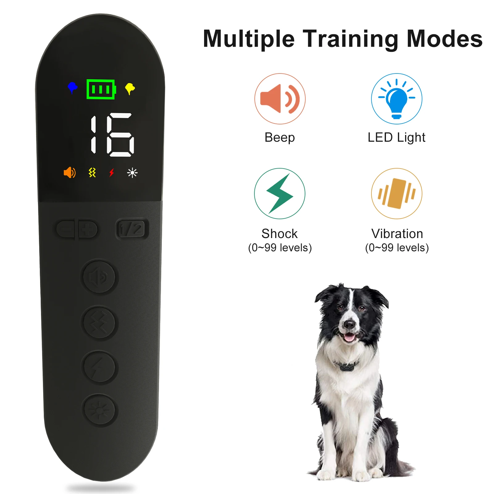 

Электрический ошейник для дрессировки собак, водонепроницаемый перезаряжаемый, с дистанционным управлением, звуковым сигналом и вибрацие...