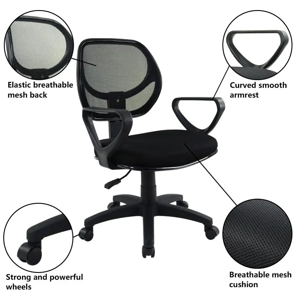 

KKTONER Mid-Back Swivel Height Adjustable Computer Home Office Ergonomic Mesh Chair with Armrest (Black)