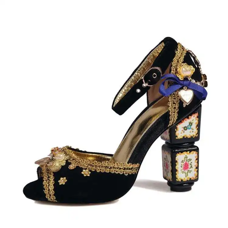 

Handmade Large Size Women's shoes high heel fish mouth sandals Beaded women's sandals