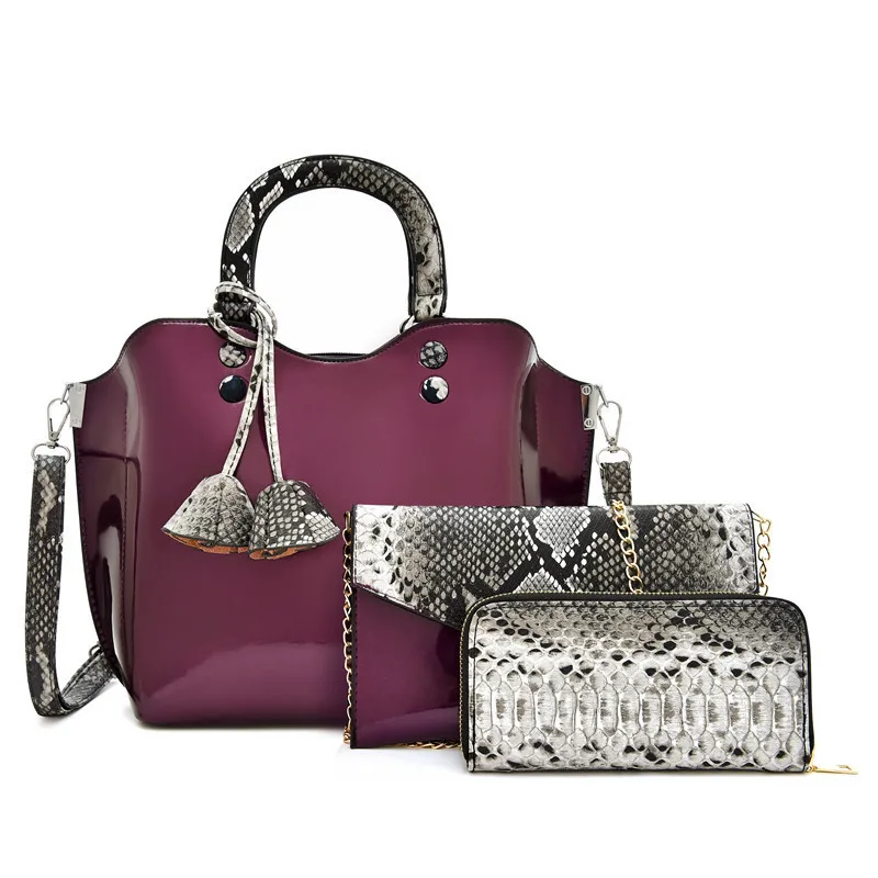 

Комплект женских роскошных сумок TTOU из 3 предметов, кожаная дамская сумочка на плечо со змеиным узором, сумка-мессенджер и кошелек