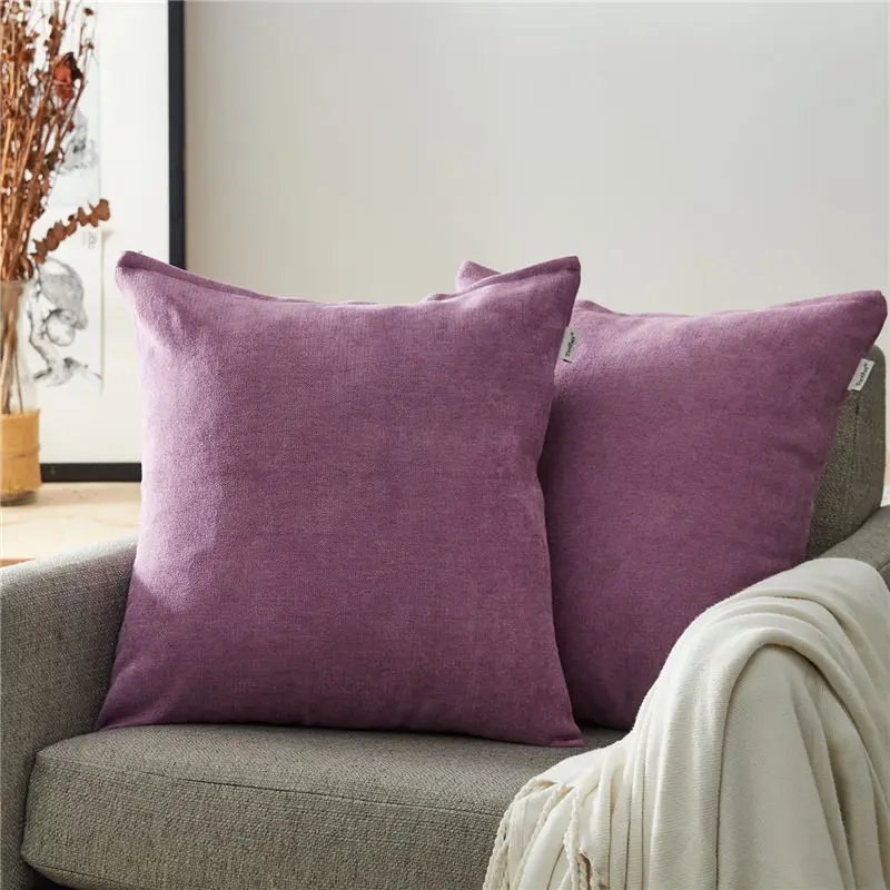 Purple-set of 2 Topfinel мягкие синелиные одноцветные наволочки Чехол декоративная на подушку наволочка для мангала диван офис стул 10 цветов высококачественная удобная подушка - Цвет: Purple-set of 2