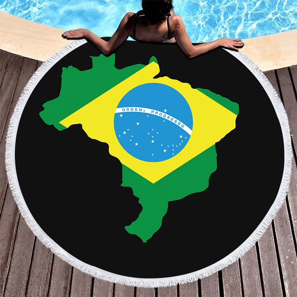 Большой Пляжный полотенце с рисунком карты земного мира и кисточками для дома