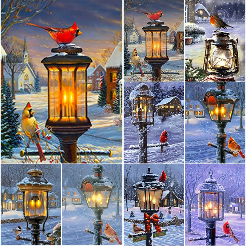 

5D DIY Diamond Painting Full Square Round Drill Street Lamp Diamond Embroidery Snow Scene Cross Stitch Crafts Home Decor Gift