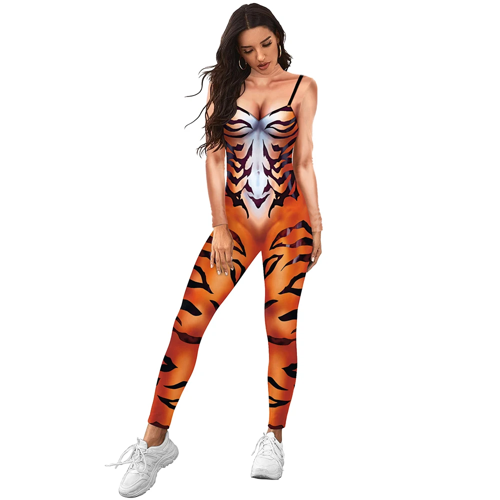 

[You're My Secret] 3D Tiger Pattern Printed Jumpsuit Halloween Party Cosplay Catsuits Animal Slim Leggings Bodysuit Outfits