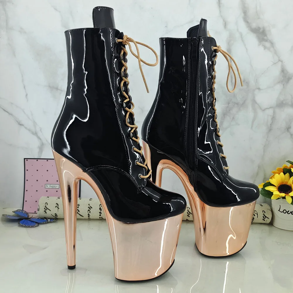 Leecabe платформа цвета шампанского с черным патентом 20 см обувь для танцев на шесте