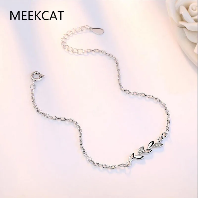 

Fashion Luck Accompanied By Leaves Silver Jewelry Bracelet Ladies Simple Jewelry Lovers Accessories Sweet Romantic 17+3CM