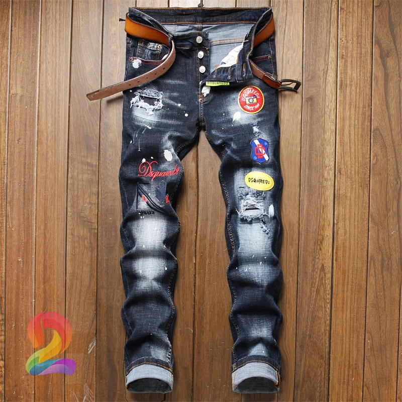 

DSQ2 Men's Denim Pants High Quality Hip Hop Damage Hole Patch Dsquared2 Jeans