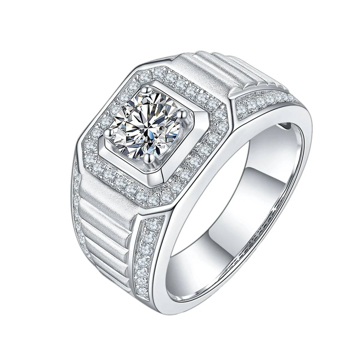 

OTIY 925 Sterling Silver White Gold Plated Men's Moissanite Ring 1.0Ct 6.5mm Moissanite Diamond Men's Wedding Ring