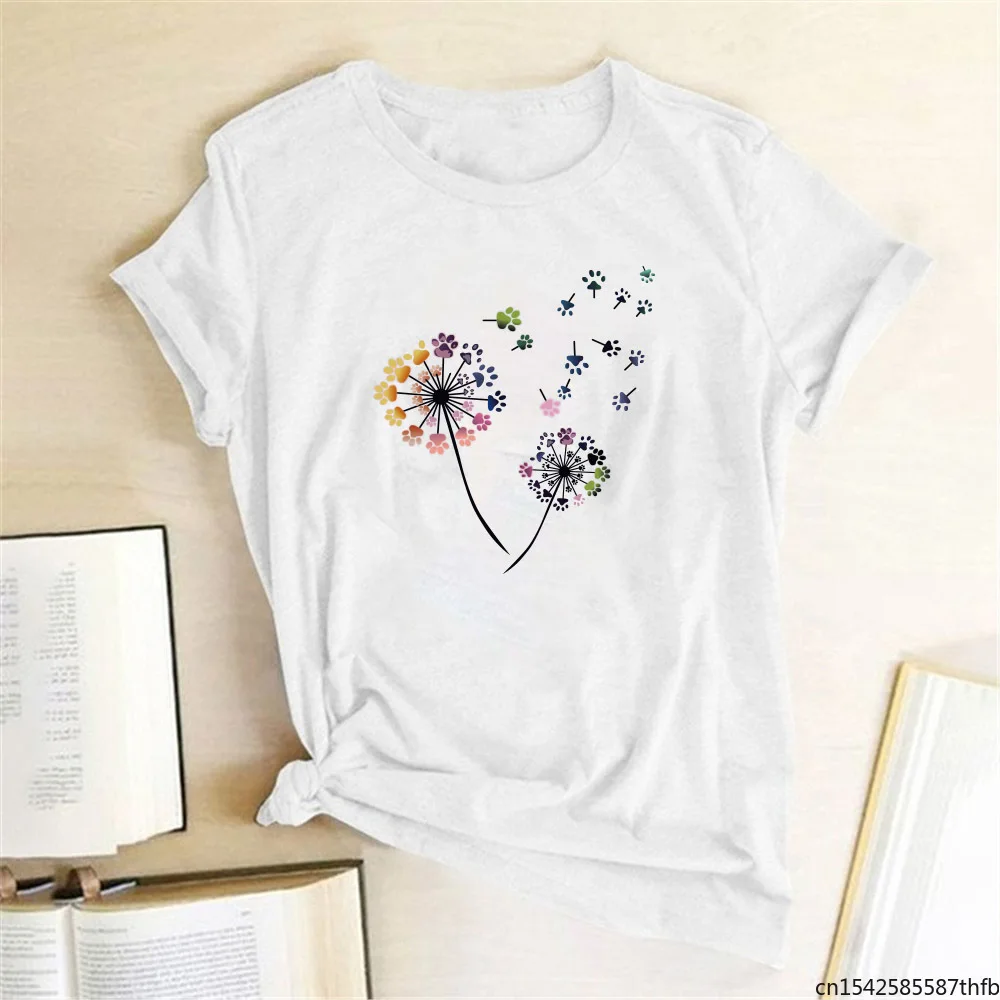 

Wildflower Dandelion Print Women T-shirt Harajuku Casual Summer Femme T-shirts Women Tops Graphic Tees Mujer Camisetas