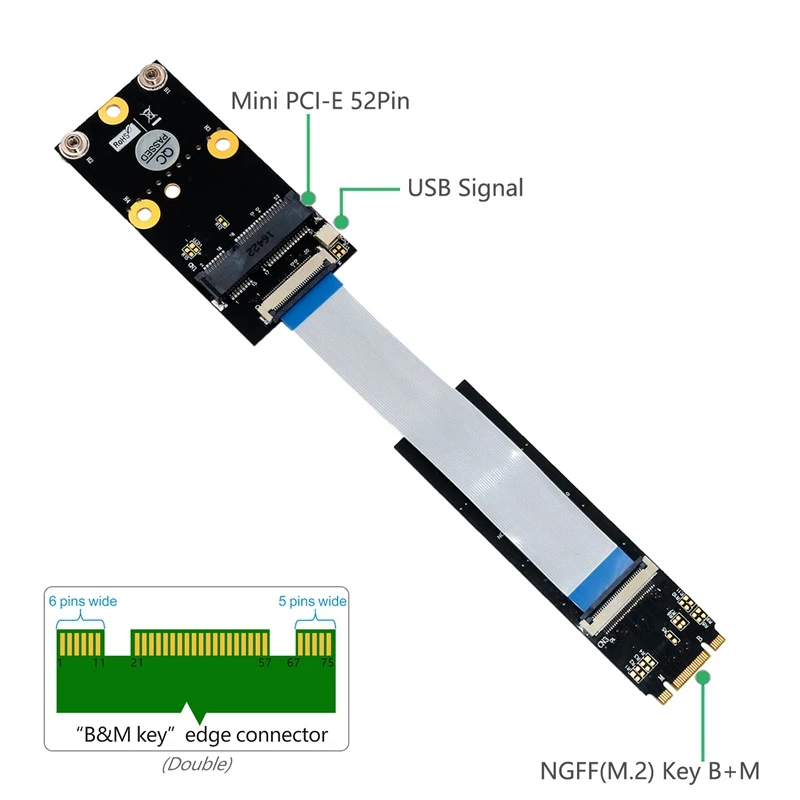 Mini PCI-E к M.2 NGFF ключ B/M/B + M адаптер с FFC кабелем для WiFi комбо Bluetooth карты | Компьютеры и