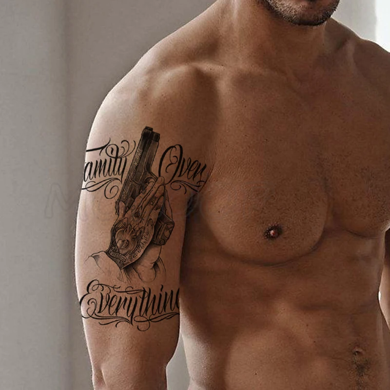 Временная тату наклейка руки вместе пистолет искусственная татуировка