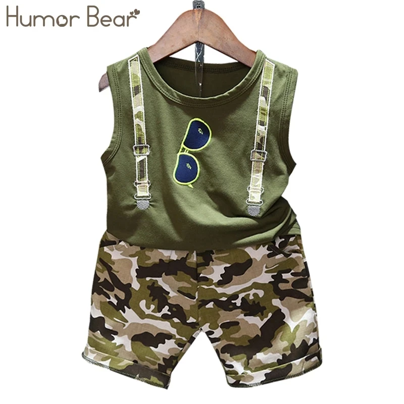 Humor Bear 2022 Summer Children Baby Boy Clothes Sets Kids 2pcs Sleeveless T-Shirt Toddler Suits Camo Shorts Child Clothing | Детская