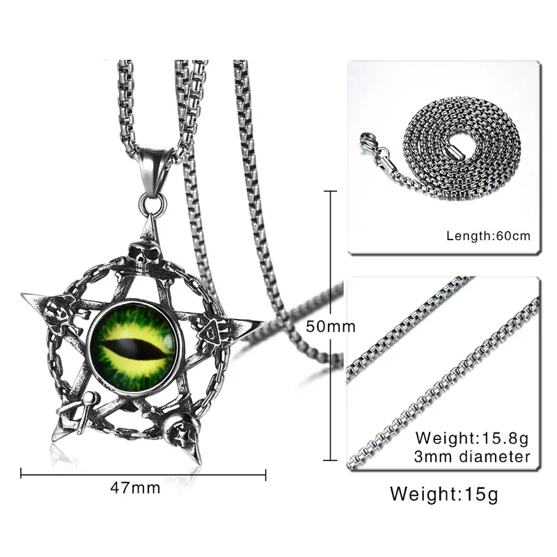 панк зеленый злая кошка глаз пятиконечная звезда кулон ожерелье для мужчин из