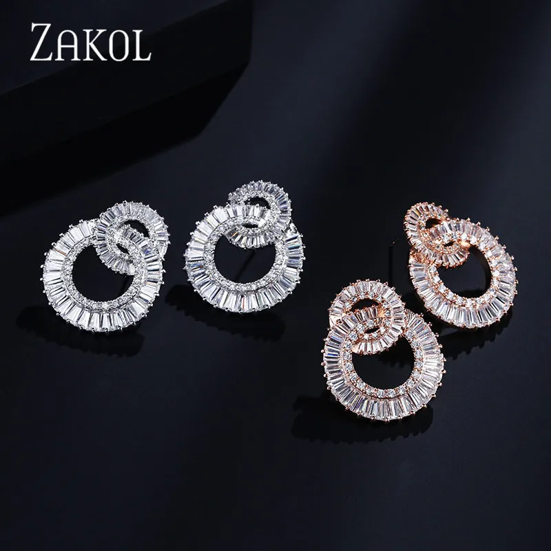 Женские серьги пусеты ZAKOL белого цвета с кубическим цирконием FSEP371|stud earrings|zircon stud