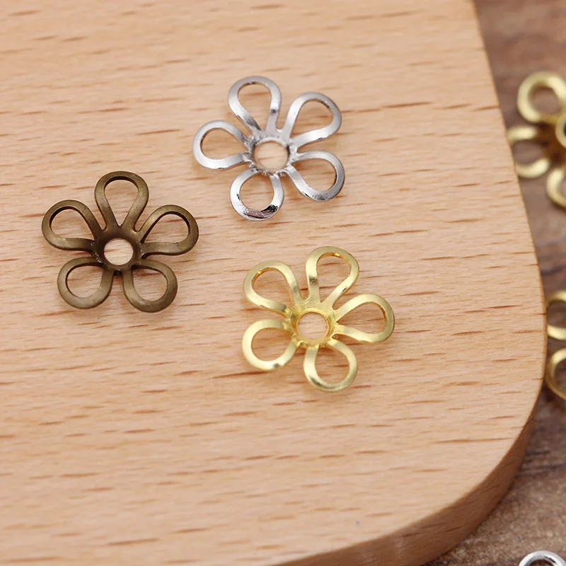 100 шт 9 мм 5 лепестков цветок основа бусины заглушка серебро золото лист установка
