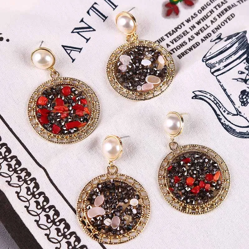Модные женские Винтажные висячие серьги Стразы из натурального камня для женщин